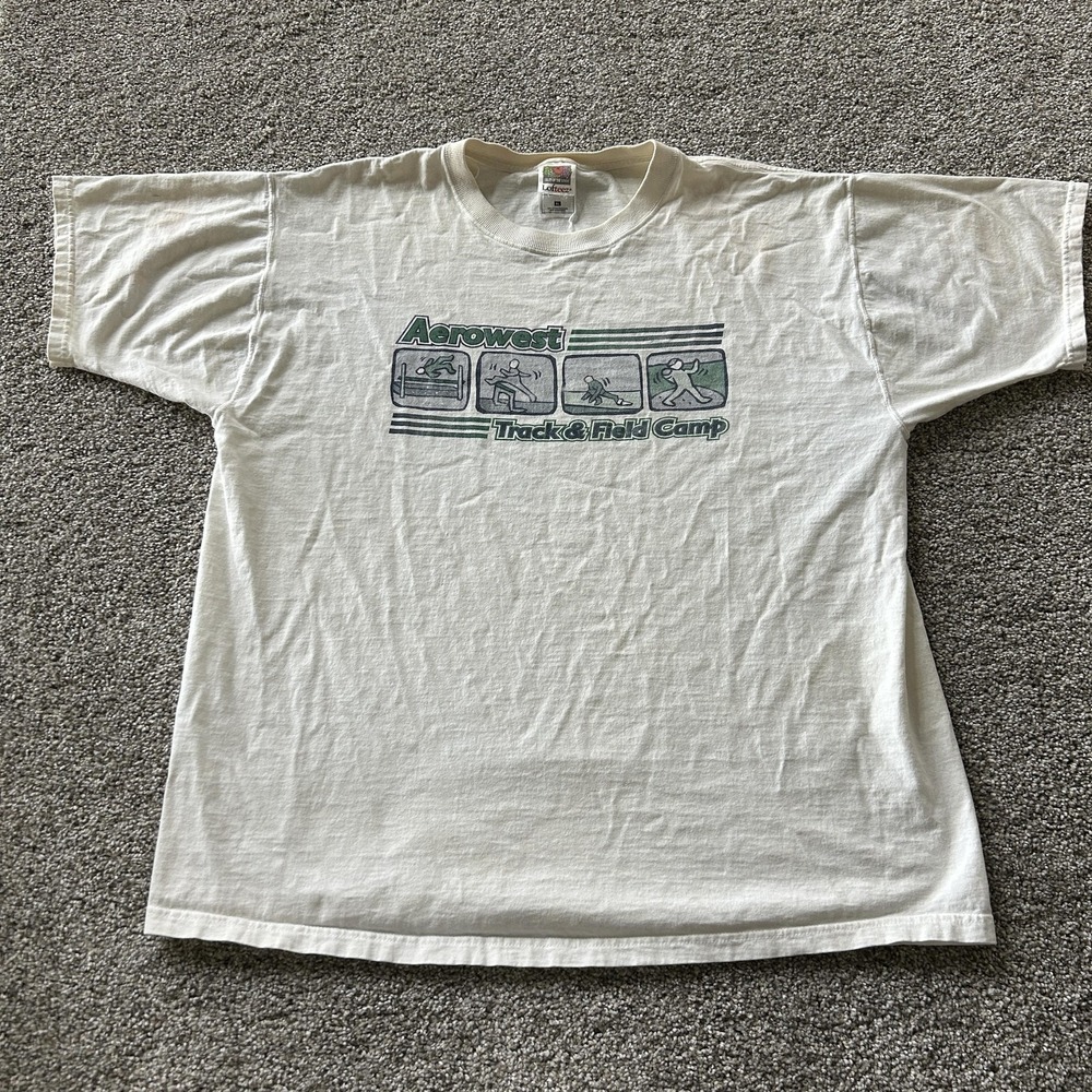 Vintage Fruit Of The Loom Aerowest Track & Field Camp Shirt Mens XL White Tee
